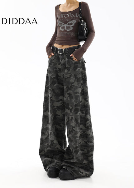 Green Loose Fit Camouflage Cargo Jeans - Women’s Jeans