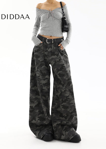 Green Loose Fit Camouflage Cargo Jeans - Women’s Jeans