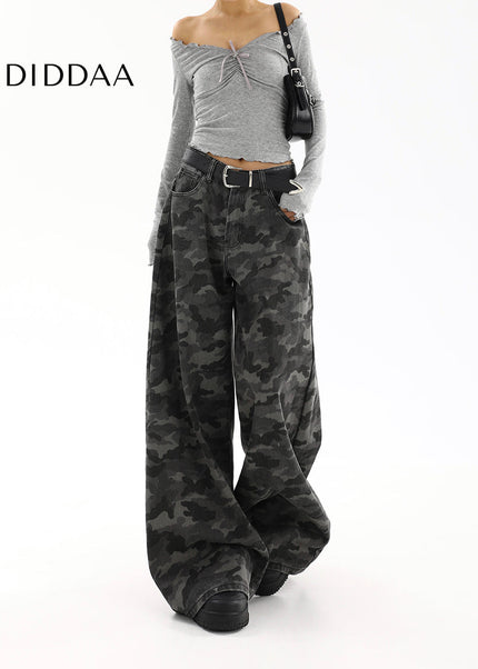 Green Loose Fit Camouflage Cargo Jeans - Women’s Jeans