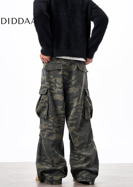 Green Loose Fit Camouflage Cargo Pants for Men and Women - Unisex Sweatpants