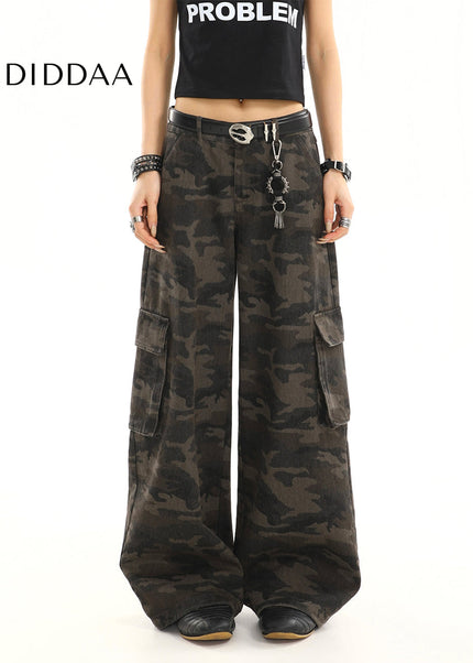 Green Multi-Pocket Casual Cargo Pants - Women’s Jeans