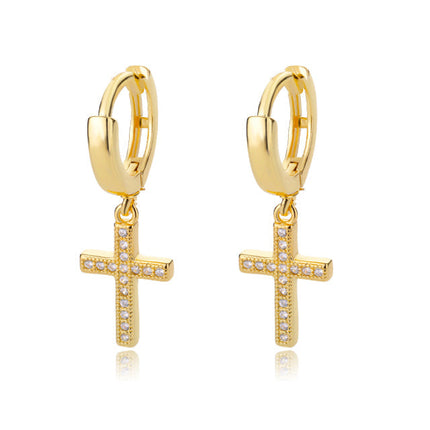 SOUVOIR 14K Gold Plated, Zirconia Earrings Grenada Earrings | Gold Zirconia Cross Hoop Earrings