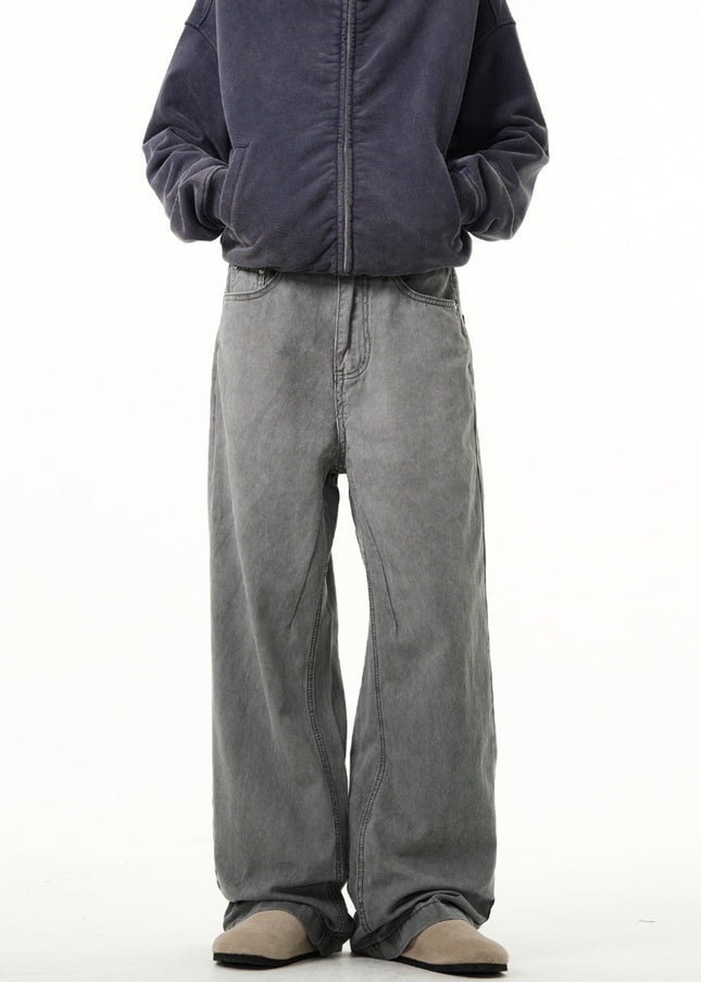 Grey Distressed Straight Jeans Men’s Casual Bootcut Pants - Men’s Jeans