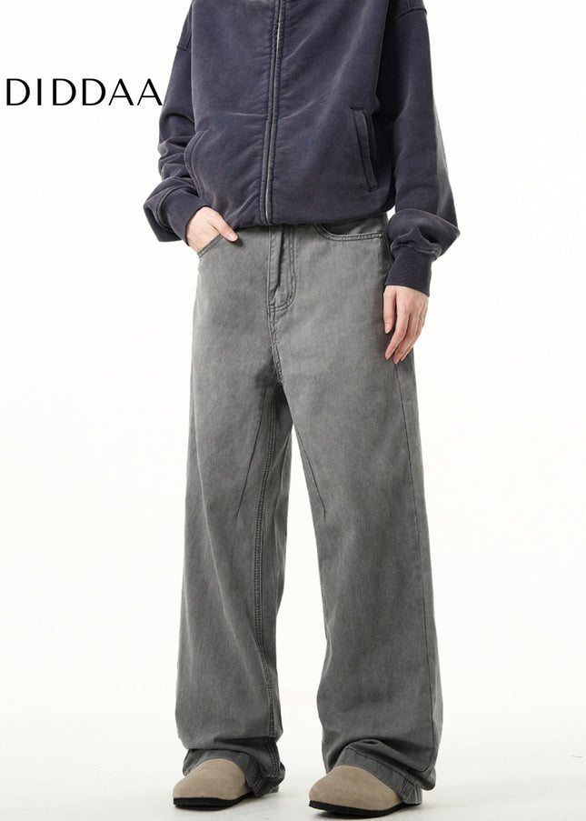 Grey Distressed Straight Jeans Men’s Casual Bootcut Pants - Men’s Jeans