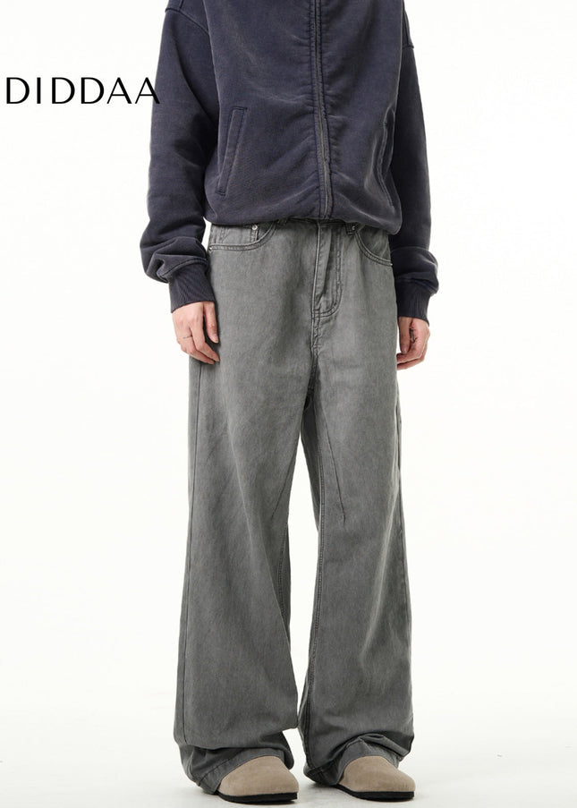 Grey Distressed Straight Jeans Men’s Casual Bootcut Pants - Men’s Jeans