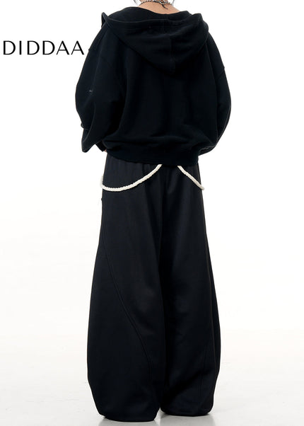 Grey Loose Fit Casual Scimitar Pants with Braided Rope - Unisex Sweatpants