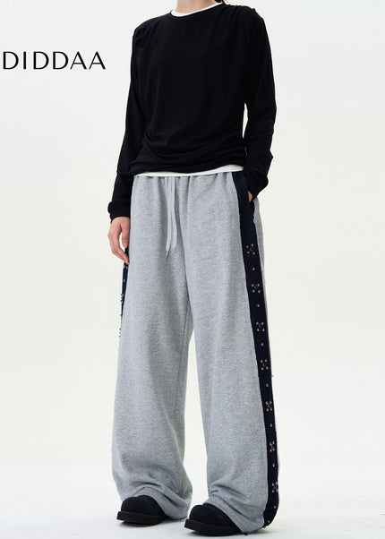 Grey Loose Fit Contrasting Striped Sweatpants Unisex - Unisex Sweatpants