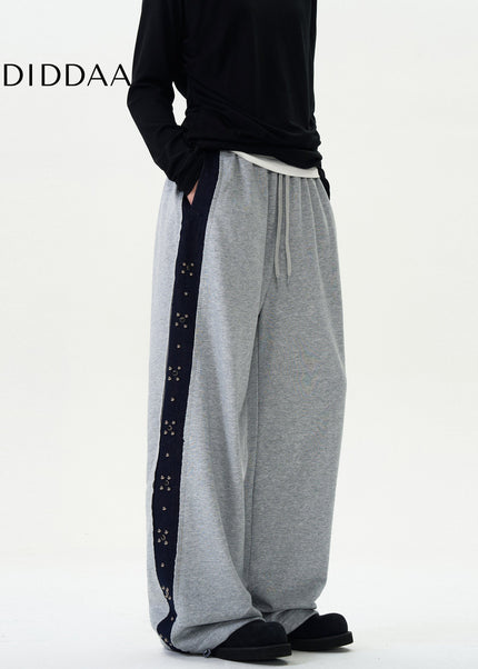 Grey Loose Fit Contrasting Striped Sweatpants Unisex - Unisex Sweatpants
