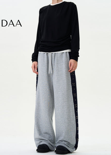 Grey Loose Fit Contrasting Striped Sweatpants Unisex - S / Grey - Unisex Sweatpants