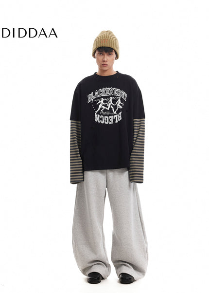 Grey Loose Fit Pleated Fleece Sweatpants Slacks - Unisex Sweatpants