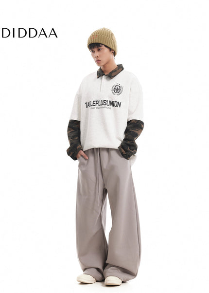 Grey Loose Fit Pleated Fleece Sweatpants Slacks - Unisex Sweatpants