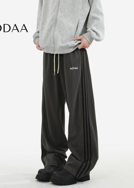 Grey Loose Fit Striped Sweatpants for Men - M / Black - Unisex Sweatpants