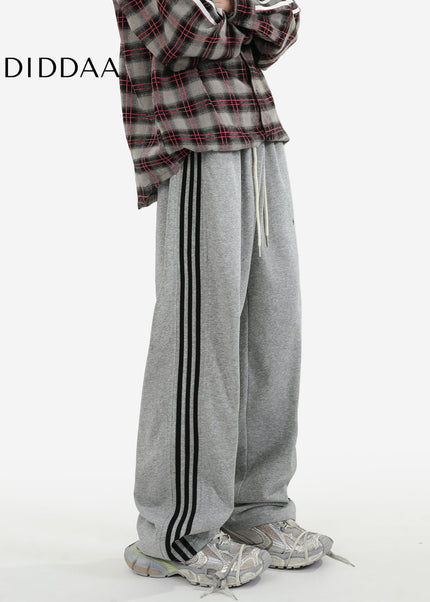 Grey Loose Fit Striped Sweatpants for Men - Unisex Sweatpants