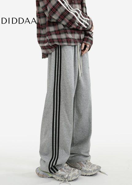 Grey Loose Fit Striped Sweatpants for Men - Unisex Sweatpants