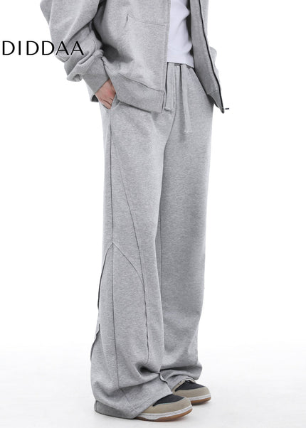 Grey Loose Fit Trendy Street American Drawstring Sweatpants - Unisex Sweatpants