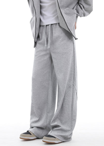 Grey Loose Fit Trendy Street American Drawstring Sweatpants - Unisex Sweatpants