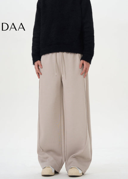 Grey Loose Fit Wide-Leg Drawstring Sweatpants - S / Beige - Unisex Sweatpants