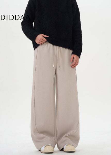 Grey Loose Fit Wide-Leg Drawstring Sweatpants - Unisex Sweatpants