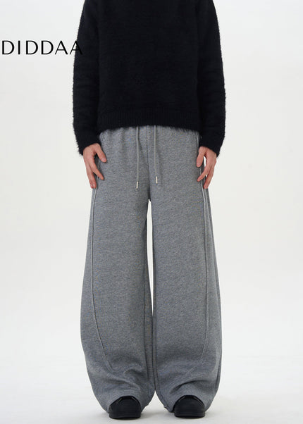 Grey Loose Fit Wide-Leg Drawstring Sweatpants - Unisex Sweatpants