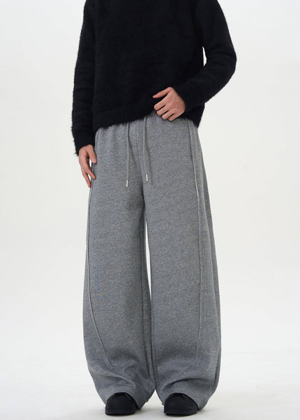 Grey Loose Fit Wide-Leg Drawstring Sweatpants - Unisex Sweatpants