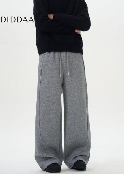 Grey Loose Fit Wide-Leg Drawstring Sweatpants - Unisex Sweatpants