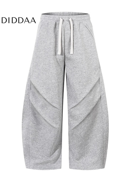 Grey Pleated Drape Wide-Leg Casual Sweatpants - Unisex Sweatpants