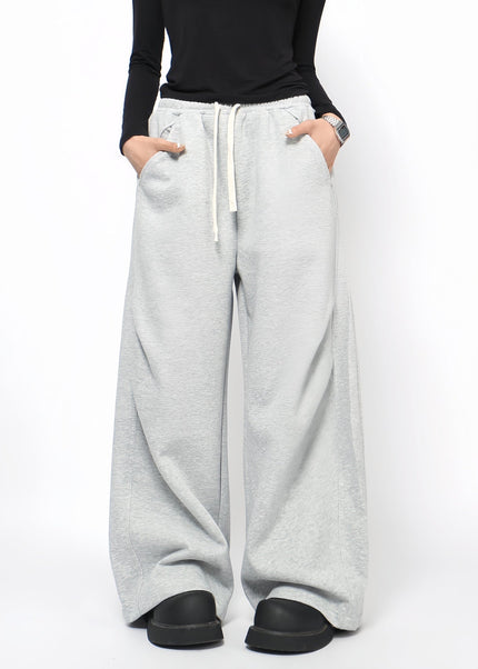 Grey Pleated Drape Wide-Leg Casual Sweatpants - Unisex Sweatpants