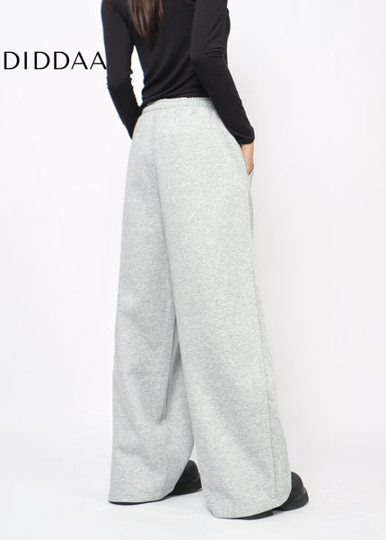 Grey Pleated Drape Wide-Leg Casual Sweatpants - Unisex Sweatpants