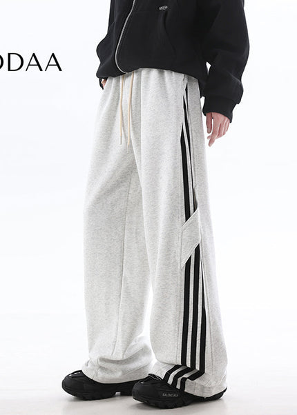 Grey Striped Loose Fit Wide-Leg Sweatpants - S / White - Unisex Sweatpants