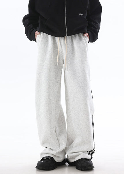 Grey Striped Loose Fit Wide-Leg Sweatpants - Unisex Sweatpants