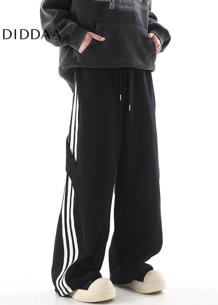 Grey Striped Loose Fit Wide-Leg Sweatpants - Unisex Sweatpants