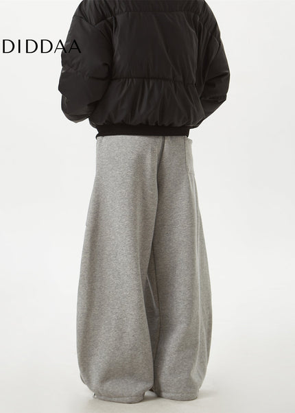 Grey Velvet Loose Wide-Leg Banana Pants - Unisex Sweatpants