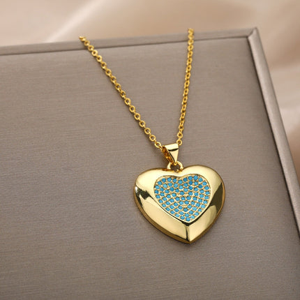 Heartfelt Pendant Necklace | Gold Green Large Heart Chain - Gold - Necklaces