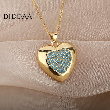 Heartfelt Pendant Necklace | Gold Green Large Heart Chain - Gold - Necklaces