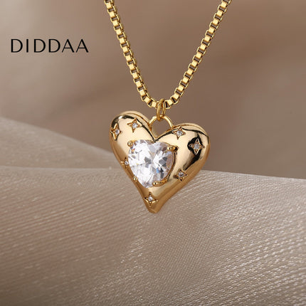Heavenly Pendant Necklace | Gold Zirconia Pearl Heart Chain - Necklaces