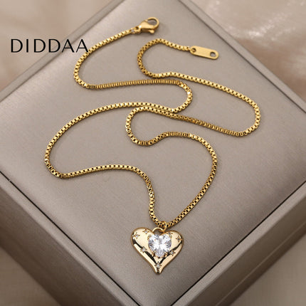 Heavenly Pendant Necklace | Gold Zirconia Pearl Heart Chain - Necklaces