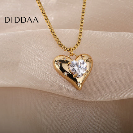 Heavenly Pendant Necklace | Gold Zirconia Pearl Heart Chain - Necklaces