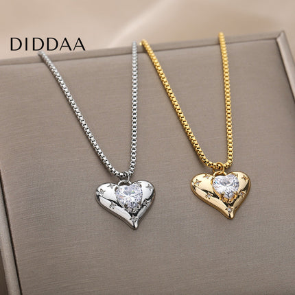 Heavenly Pendant Necklace | Gold Zirconia Pearl Heart Chain - Silver - Necklaces