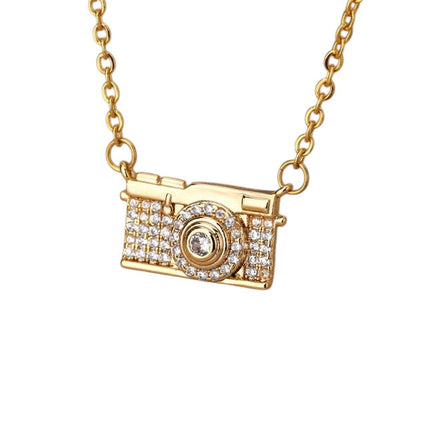 Highlight Pendant Necklace | Gold Zirconia Camera Chain