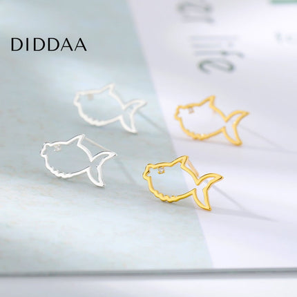 Hilary Earrings | Gold Hollow Shark Animal Stud Earrings - Silver - Earrings