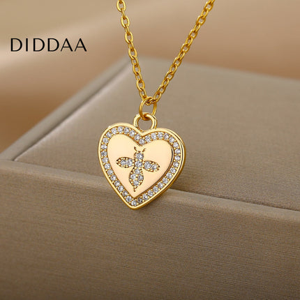 Honey Pendant Necklace | Gold Zirconia Bee Chain - Necklaces