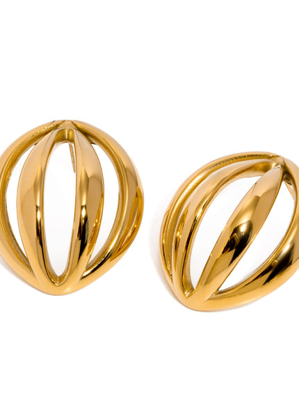 2024 summer new 18k gold stainless steel stud earrings women's ins wind nutmeg geometric arc multi-layer cutout earrings