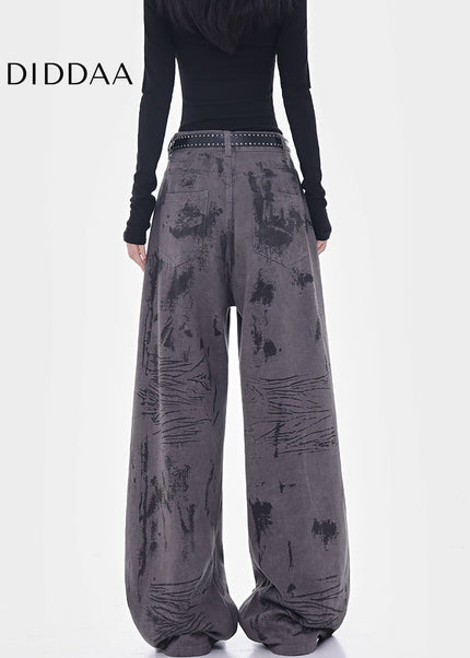 Ink-Splashed High-Waisted Wide-Leg Jeans Women’s Design - Women’s Jeans