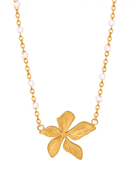 European and American ancient style, simple and niche design, light luxury temperament, new titanium steel flowers, personality dripping oil retro necklace women