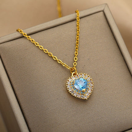 Jaimen Pendant Necklace | Gold Blue Zirconia Stone Chain - Gold - Necklaces