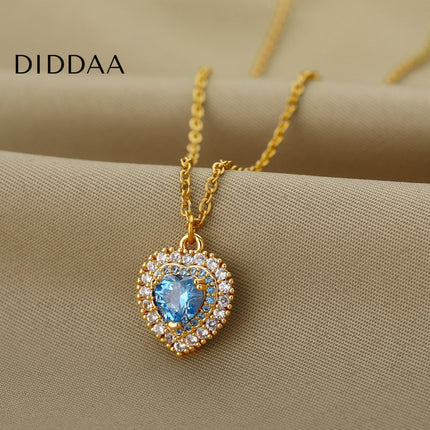 Jaimen Pendant Necklace | Gold Blue Zirconia Stone Chain - Necklaces