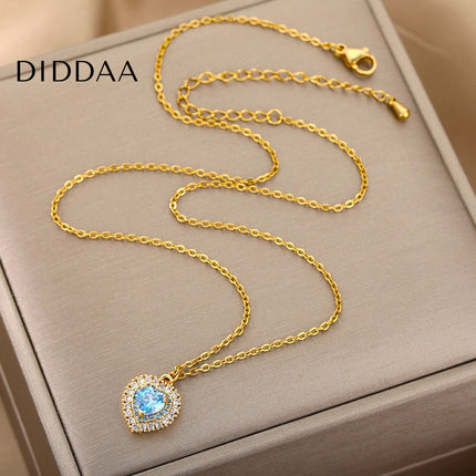 Jaimen Pendant Necklace | Gold Blue Zirconia Stone Chain - Necklaces