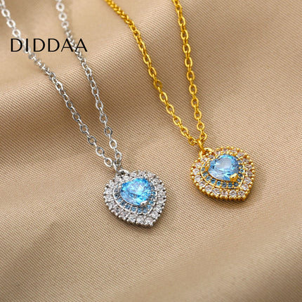 Jaimen Pendant Necklace | Gold Blue Zirconia Stone Chain - Silver - Necklaces