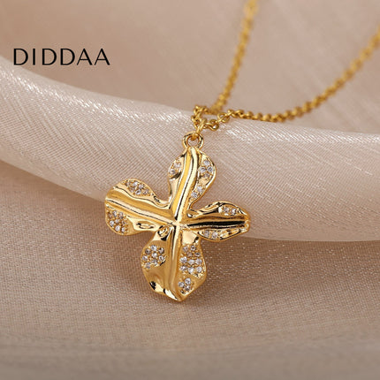 Jasmine Pendant Necklace | Gold Silver Zirconia Cross Chain - Necklaces