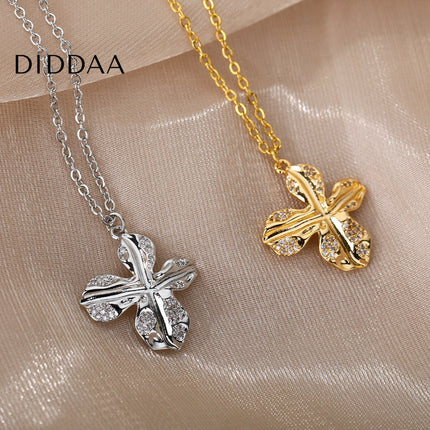 Jasmine Pendant Necklace | Gold Silver Zirconia Cross Chain - Silver - Necklaces